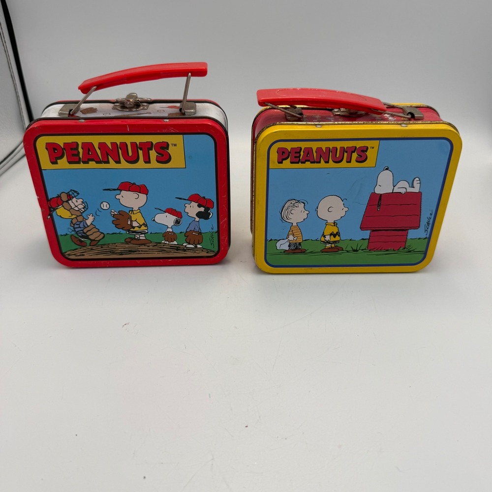Peanuts Snoopy Charlie Brown Mini Tin Lunch Box Set of 2 Vintage Style Metal